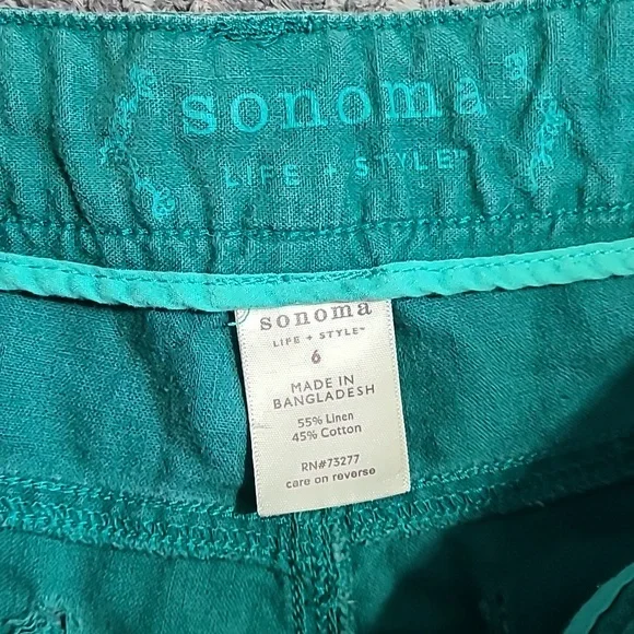 Sonoma Linen Blend Women's Teal Shorts Sz 6 - Picture 7 of 11